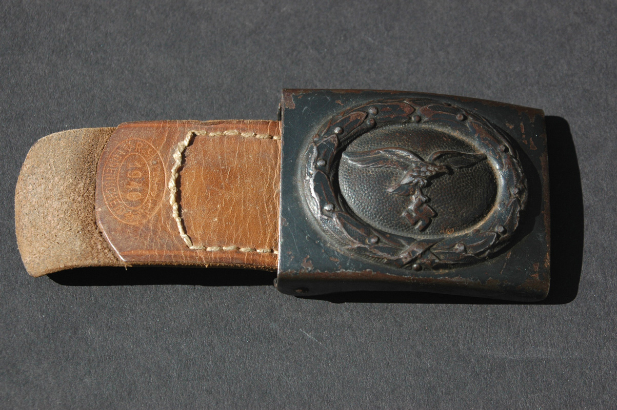 German WWII Luftwaffe Belt Buckle with Leather Tab