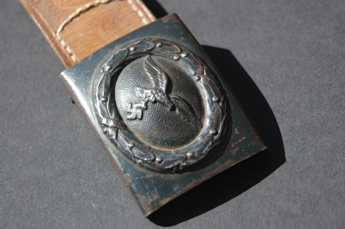 German WWII Luftwaffe Belt Buckle with Leather Tab