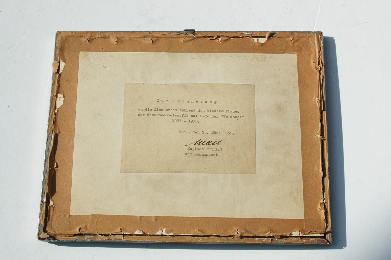 German WWII Framed Photo of the U-Boat Tender for Walter Kloppenburg